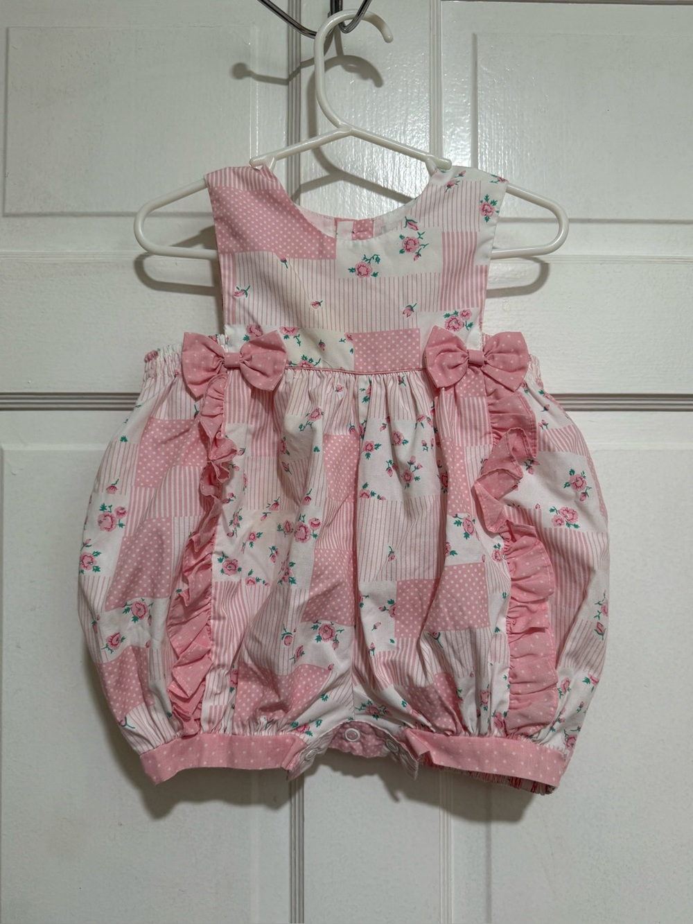 Vintage 6-9 Month Floral One Piece Outfit 1990s Pink Stripe